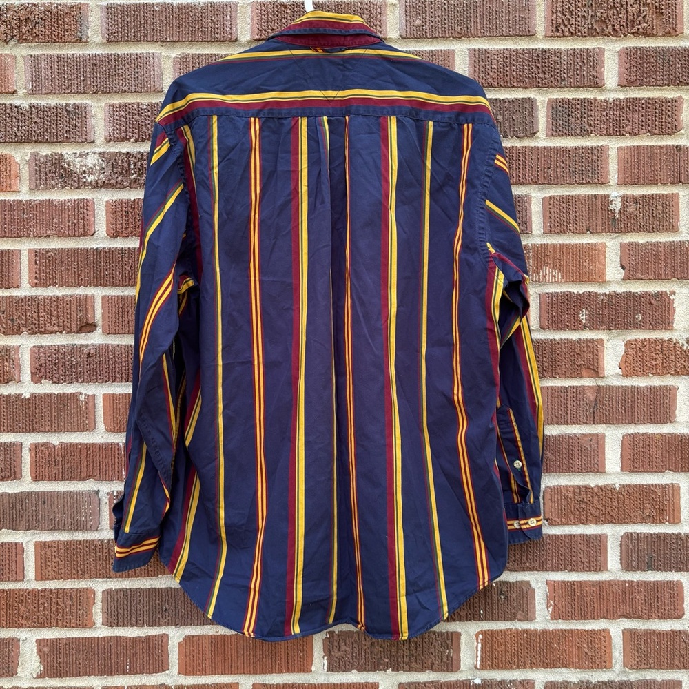 VINTAGE Tommy Hilfiger Shirt Mens M Blue Stripe Denim Long Sleeve Cotton - Picture 2 of 11